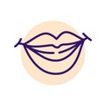 Cartoon lips smile line icons set. Character hand.