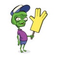 Cartoon little martian sports fan Royalty Free Stock Photo