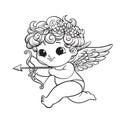 Cartoon little angel cupid and holding a bow with arrow