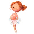 Cartoon little ballerina with curly red hairs Royalty Free Stock Photo