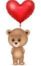 Cartoon little bear holding red heart balloon Royalty Free Stock Photo