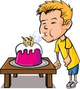 Cartoon little boy blowing out candles Royalty Free Stock Photo