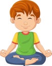 Cartoon little boy doing lotus yoga position Royalty Free Stock Photo