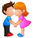 Cartoon little boy and girl kissing