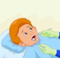 Cartoon little boy having his teeth checked by dentist Royalty Free Stock Photo