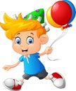 Cartoon little boy holding balloon