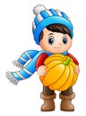 Cartoon little boy holding a pumpkin Royalty Free Stock Photo