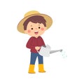 Cartoon little boy holding watering can pouring water Royalty Free Stock Photo