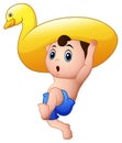 Cartoon little boy with inflatable rubber duck