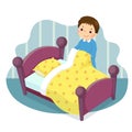 Cartoon of a little boy making the bed. Kids doing housework chores at home concept Royalty Free Stock Photo