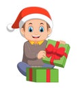 Cartoon little boy opening present box