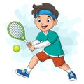 Cartoon little boy playing tennis Royalty Free Stock Photo