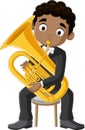 Cartoon little boy playing a trombone Royalty Free Stock Photo