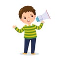 Cartoon of a little boy shouting by megaphone and showing his hand