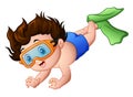 Cartoon little boy swimming on a white background Royalty Free Stock Photo