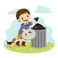 Cartoon of a little boy taking out the trash. Kids doing housework chores at home concept