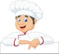 Cartoon little chef pointing at a banner or menu