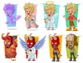 Cartoon little cupid angels and evil red demon character vector set Royalty Free Stock Photo