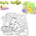 Little cute dinosaur, funny illustration coloring book