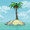 Cartoon little desert island with coconut palm in the ocean Royalty Free Stock Photo