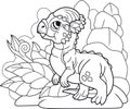 Cartoon little dinosaur Pachycephalosaurus, coloring book, funny illustration