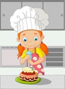 Cartoon little girl cooking cake