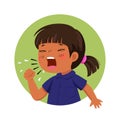 Cartoon little girl feeling unwell and coughing. Health Problems concept