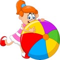Cartoon little girl holding ball