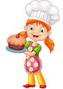 Cartoon little girl holding cake