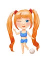 Cartoon little girl illustration. Chibi drawing. Anime children