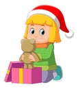 Cartoon little girl opening present box