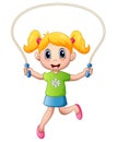 Cartoon little girl playing jumping rope