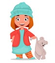 Cartoon little girl with teddy bear. Cute illustration. Can be used as poster, placard, print on clothes, illustration for book, g