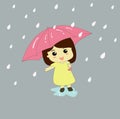 Cartoon Little Girl With Umbrela Rainy Day Stock Vector