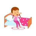 Cartoon little girl waking up in the morning Royalty Free Stock Photo