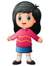 Cartoon little girl waving hands