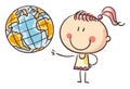 Cartoon little kid with globe, saving planet. vector illustration Royalty Free Stock Photo