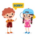 Cartoon Little Kid Saying Sorry Royalty Free Stock Photo