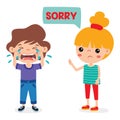 Cartoon Little Kid Saying Sorry Royalty Free Stock Photo