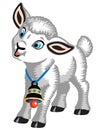 Cartoon little lamb with a bell on neck