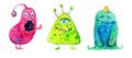 Cartoon little monsters. Hand drawn watercolor illustration set Royalty Free Stock Photo