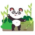 Cartoon little panda with bamboo or sugar cane. Colorful vector illustration for kids Royalty Free Stock Photo