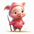 Cute Little Pig With Long Stick: Artgerm Style Character Design