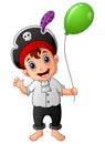 Cartoon little pirate with green balloon