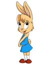Cartoon little rabbit female in blue skirt