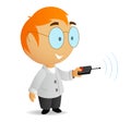 Cartoon little scientist with remote contro