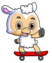 Cartoon little sheep playing skateboard