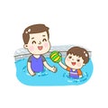 Cartoon kids having fun pool.