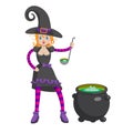 Cartoon little witch preparing potion. Decorative element for Halloween. Vector image Royalty Free Stock Photo