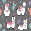 Cartoon Llama Alpaca Seamless Pattern